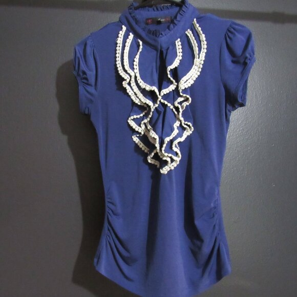 Heart Soul Junior's Sz Medium Cap Sleeve Ruffle Neck Blouse - Picture 5 of 9